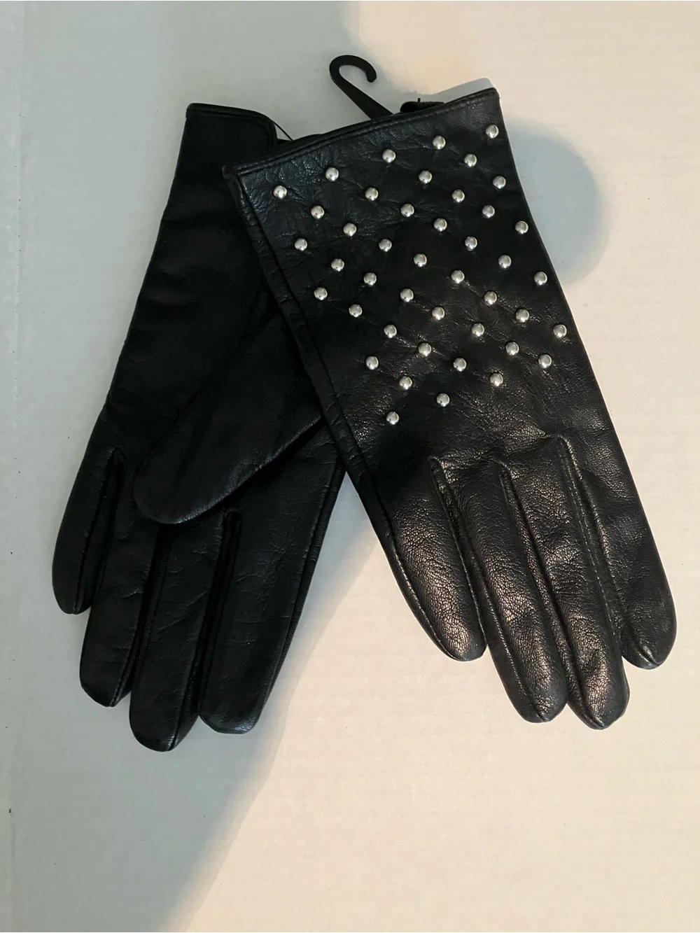 Express Black Leather Gloves with Silver Stud Detailing
